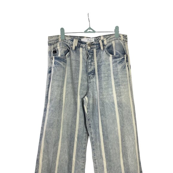 KanCan Button Fly Wide Leg Jeans Juniors Size 11 Striped Light Blue White Cotton - Picture 2 of 8